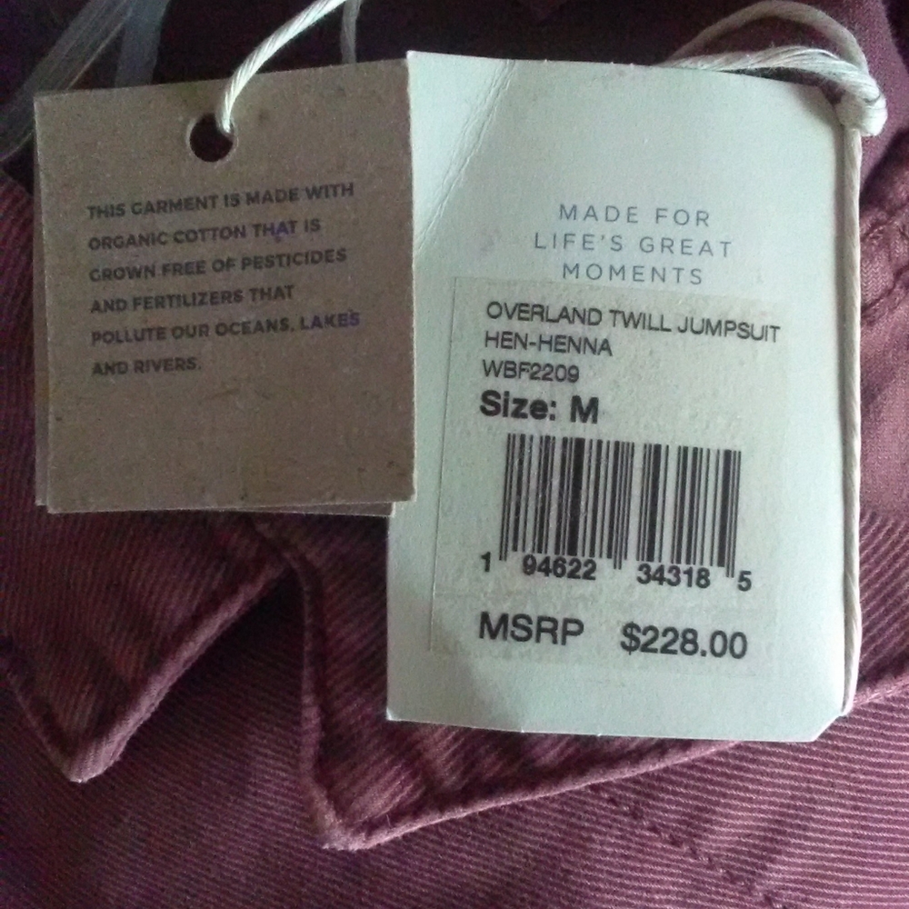 BNWT ORGANIC DENIM JUMPSUIT BY FAHERTY DYED MAROON ZIP/ BUTTON (XS & M AVAIL.) - Picture 11 of 14